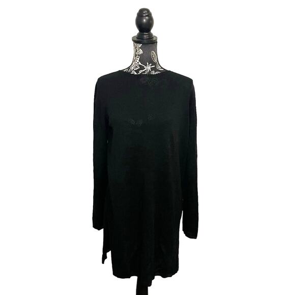 Marina Rinaldi Knit Sweater Dress Side Slits Black Minimalist Italy - Size Small - Picture 1 of 9
